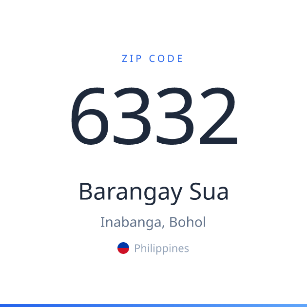 Shareable ZIP code 6332 card for Barangay Sua, light theme