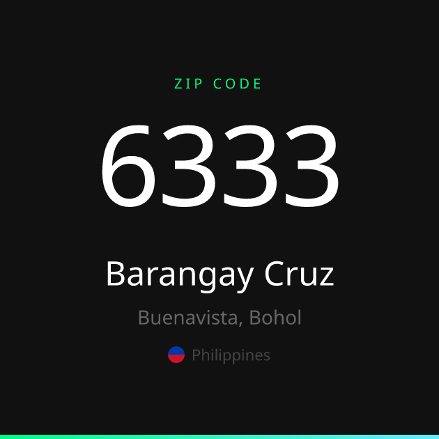 Shareable ZIP code 6333 card for Barangay Cruz, dark theme
