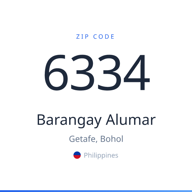 Shareable ZIP code 6334 card for Barangay Alumar, light theme