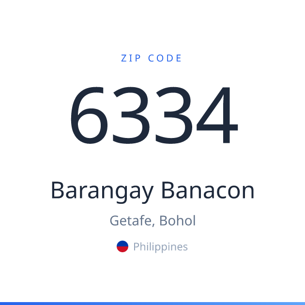 Shareable ZIP code 6334 card for Barangay Banacon, light theme