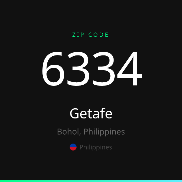 Shareable ZIP code 6334 card for Getafe, dark theme
