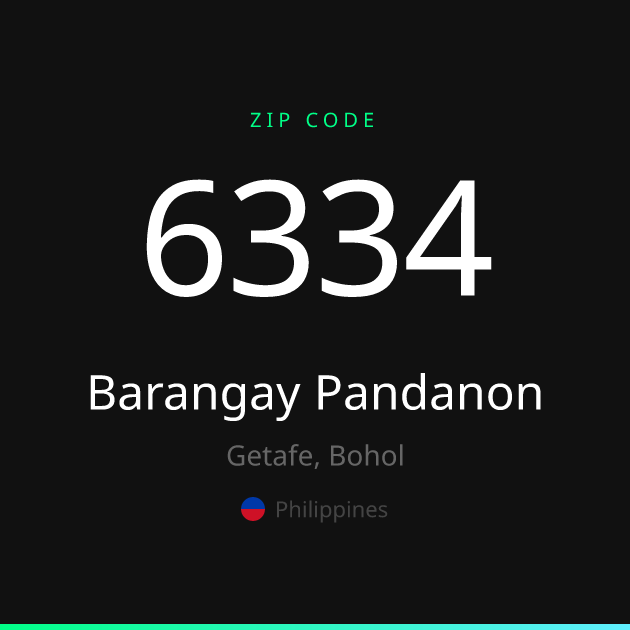 Shareable ZIP code 6334 card for Barangay Pandanon, dark theme
