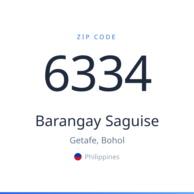 Shareable ZIP code 6334 card for Barangay Saguise, light theme