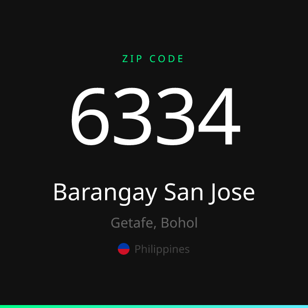 Shareable ZIP code 6334 card for Barangay San Jose, dark theme