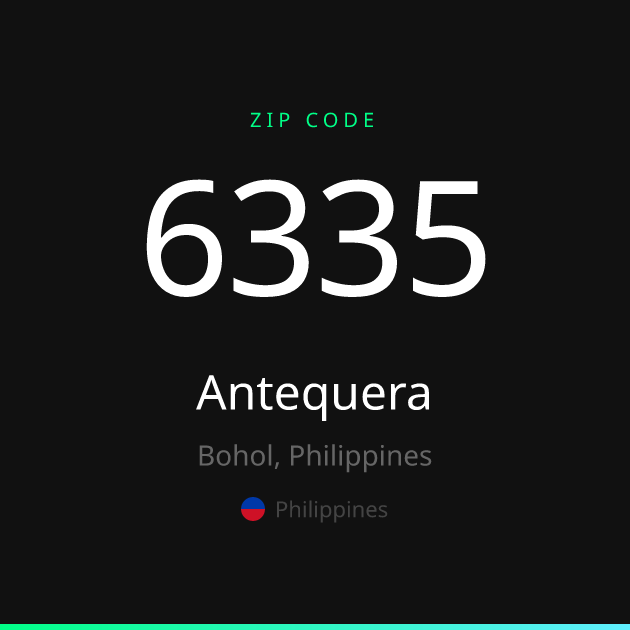 Shareable ZIP code 6335 card for Antequera, dark theme