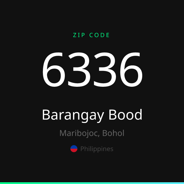 Shareable ZIP code 6336 card for Barangay Bood, dark theme
