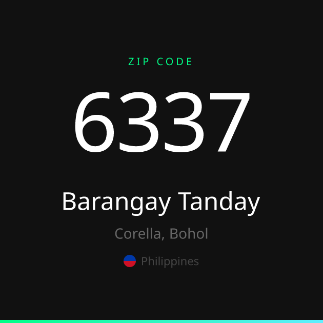 Shareable ZIP code 6337 card for Barangay Tanday, dark theme