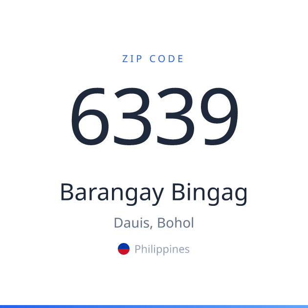 Shareable ZIP code 6339 card for Barangay Bingag, light theme