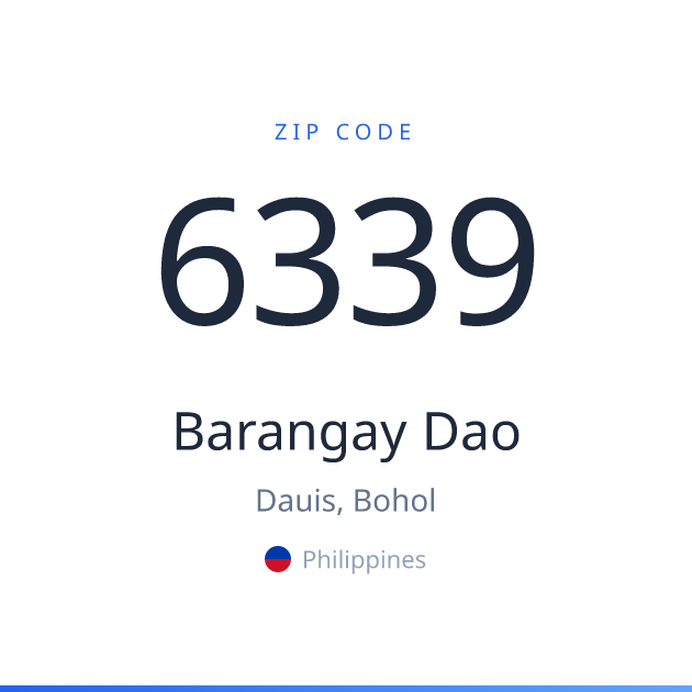 Shareable ZIP code 6339 card for Barangay Dao, light theme