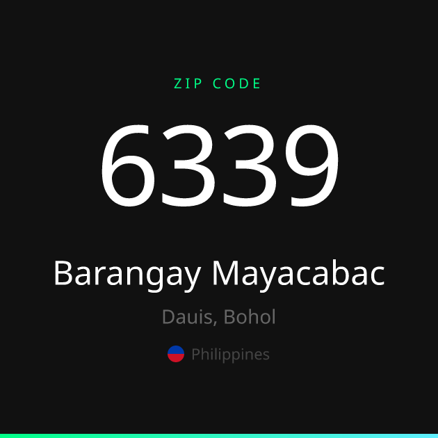 Shareable ZIP code 6339 card for Barangay Mayacabac, dark theme