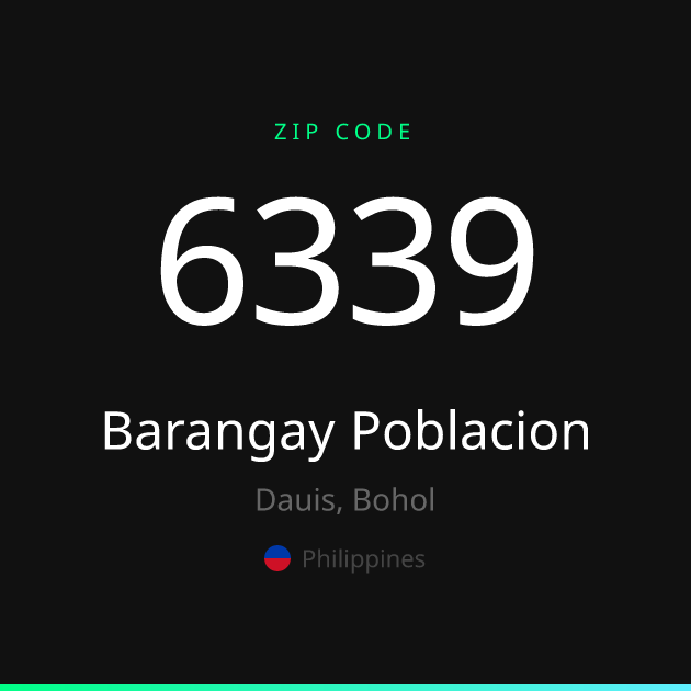 Shareable ZIP code 6339 card for Barangay Poblacion, dark theme