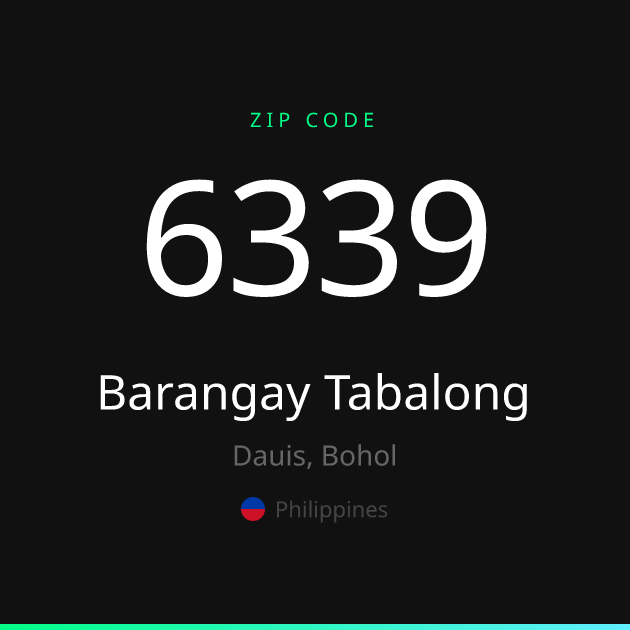 Shareable ZIP code 6339 card for Barangay Tabalong, dark theme