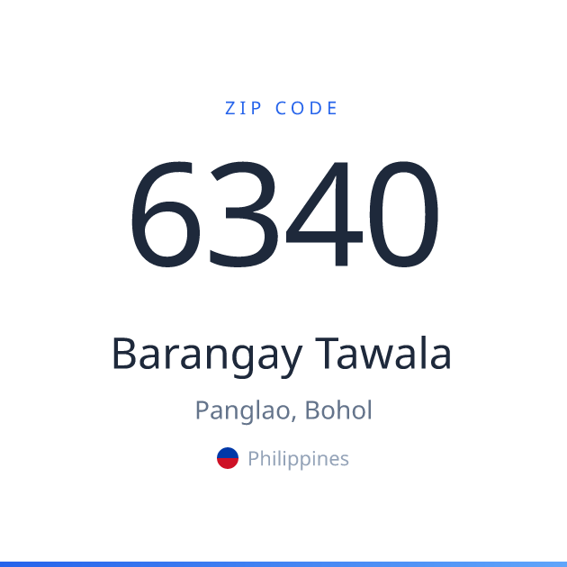 Shareable ZIP code 6340 card for Barangay Tawala, light theme