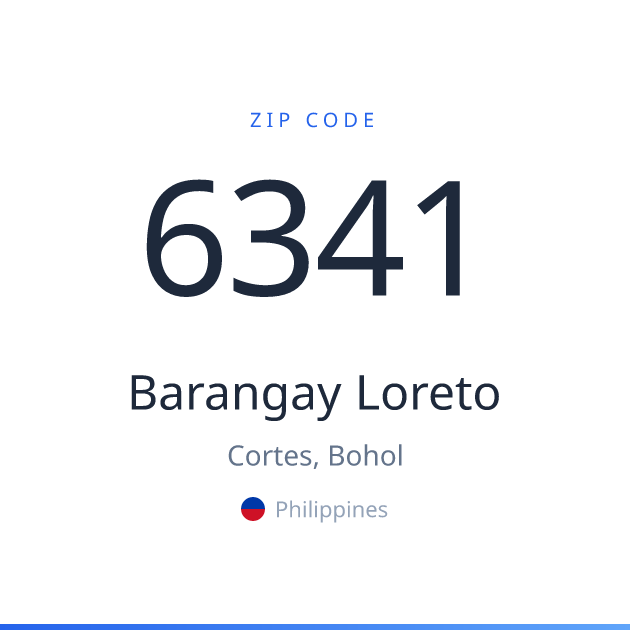 Shareable ZIP code 6341 card for Barangay Loreto, light theme