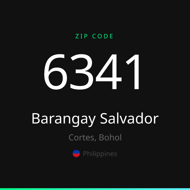 Shareable ZIP code 6341 card for Barangay Salvador, dark theme