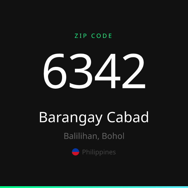 Shareable ZIP code 6342 card for Barangay Cabad, dark theme
