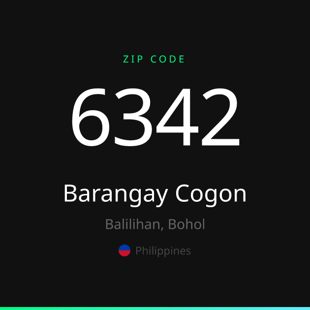 Shareable ZIP code 6342 card for Barangay Cogon, dark theme
