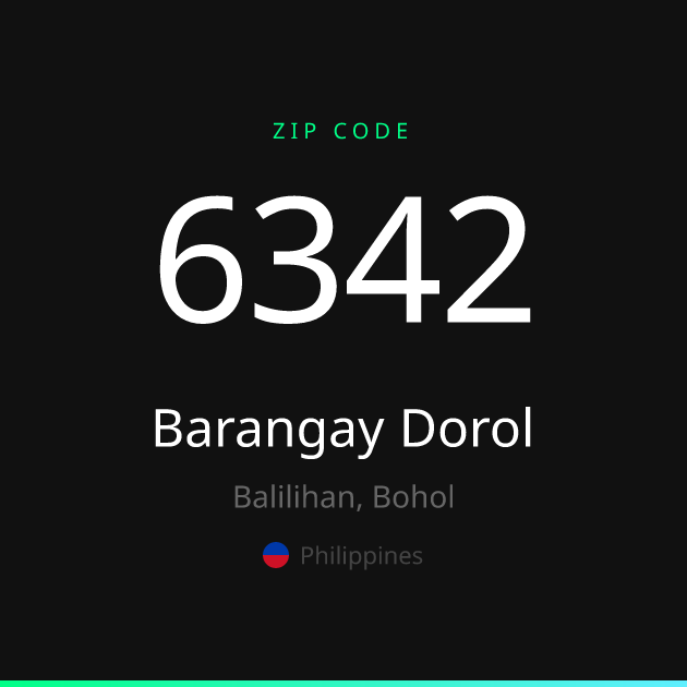Shareable ZIP code 6342 card for Barangay Dorol, dark theme