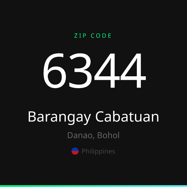 Shareable ZIP code 6344 card for Barangay Cabatuan, dark theme