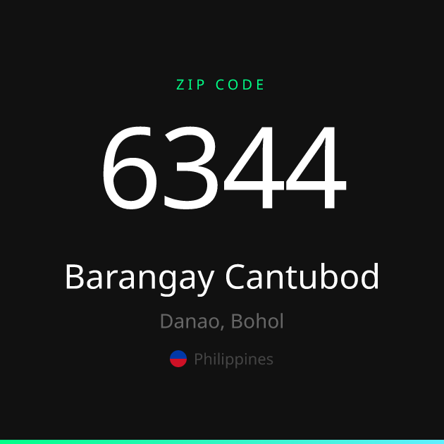 Shareable ZIP code 6344 card for Barangay Cantubod, dark theme