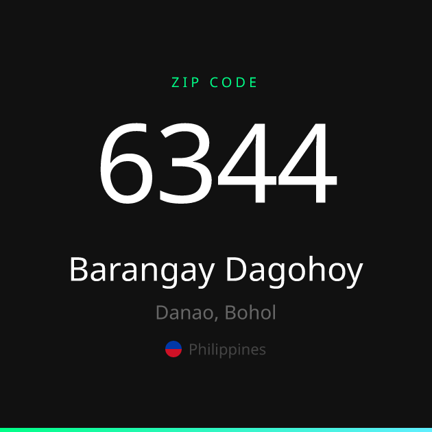 Shareable ZIP code 6344 card for Barangay Dagohoy, dark theme