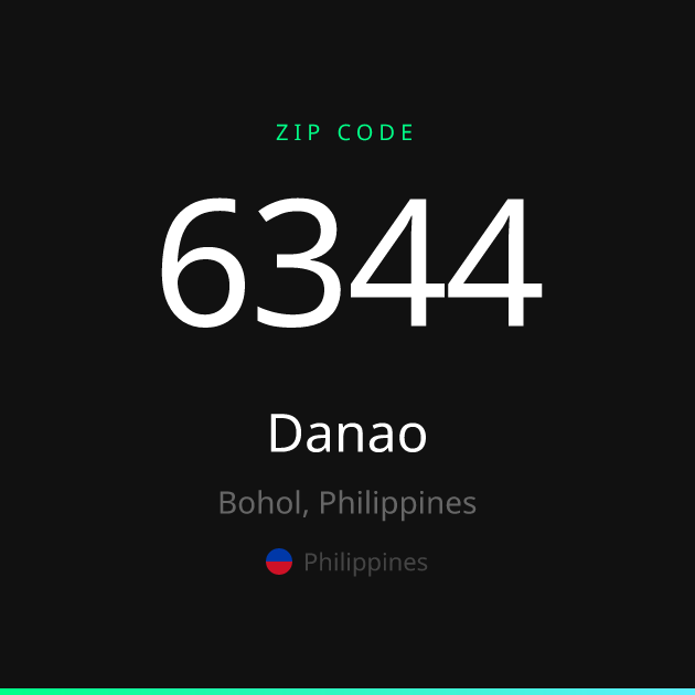 Shareable ZIP code 6344 card for Danao, dark theme