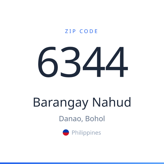 Shareable ZIP code 6344 card for Barangay Nahud, light theme