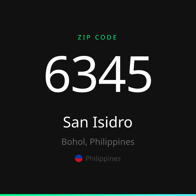 Shareable ZIP code 6345 card for San Isidro, dark theme