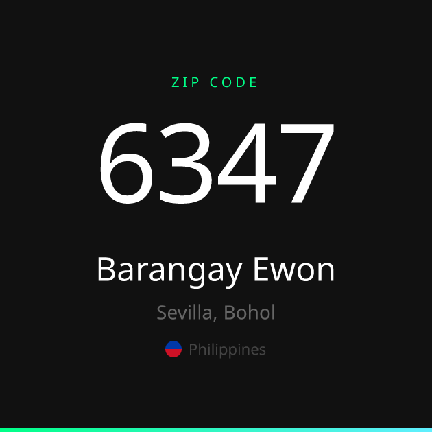 Shareable ZIP code 6347 card for Barangay Ewon, dark theme