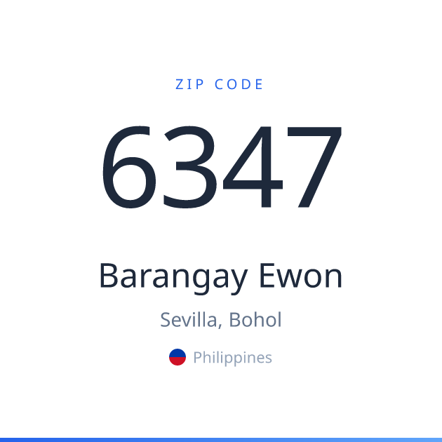 Shareable ZIP code 6347 card for Barangay Ewon, light theme