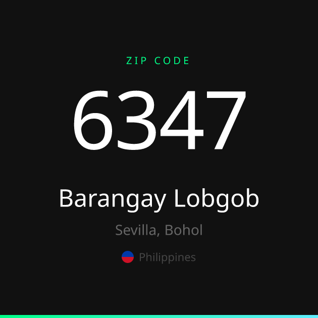 Shareable ZIP code 6347 card for Barangay Lobgob, dark theme