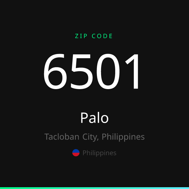 Shareable ZIP code 6501 card for Palo, dark theme