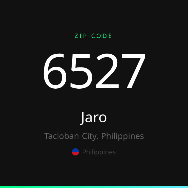 Shareable ZIP code 6527 card for Jaro, dark theme