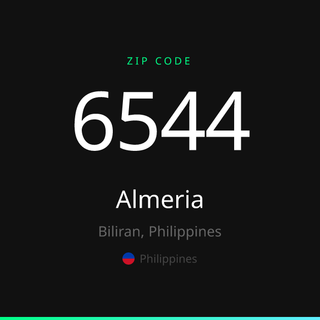 Shareable ZIP code 6544 card for Almeria, dark theme