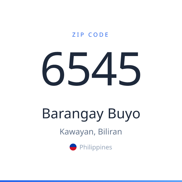 Shareable ZIP code 6545 card for Barangay Buyo, light theme