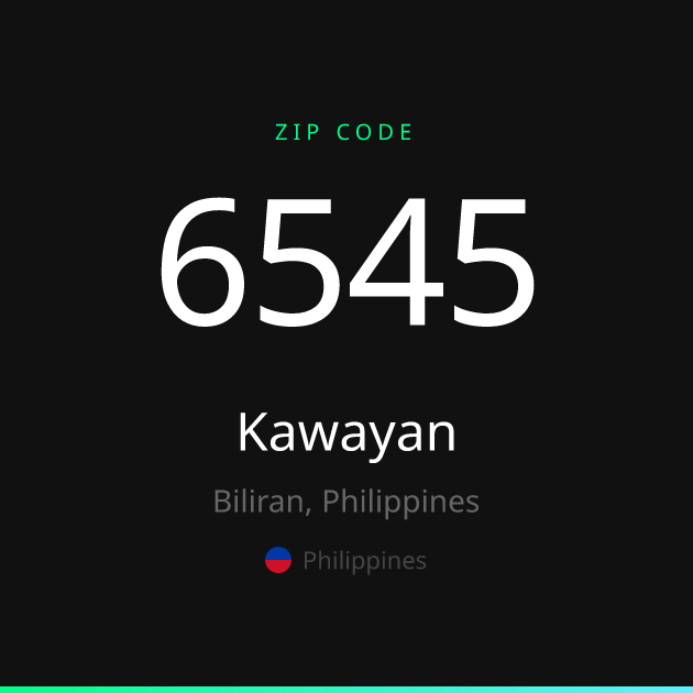 Shareable ZIP code 6545 card for Kawayan, dark theme