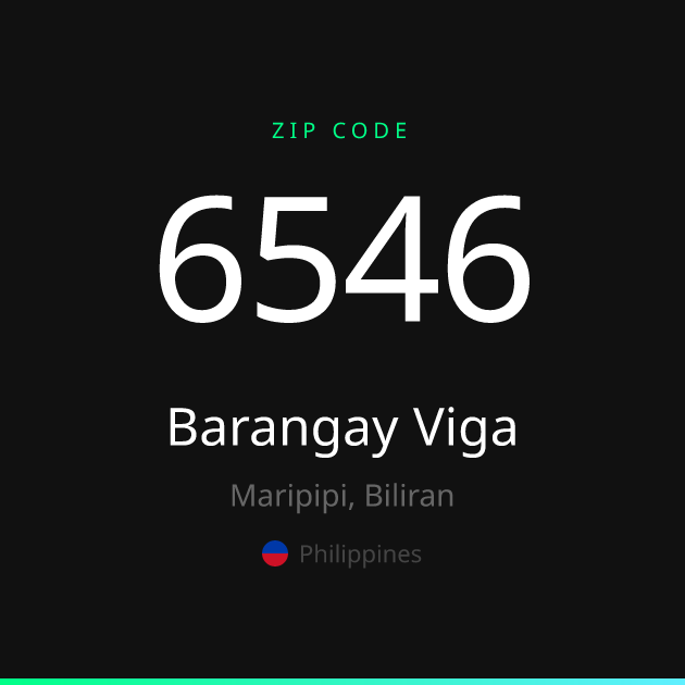 Shareable ZIP code 6546 card for Barangay Viga, dark theme