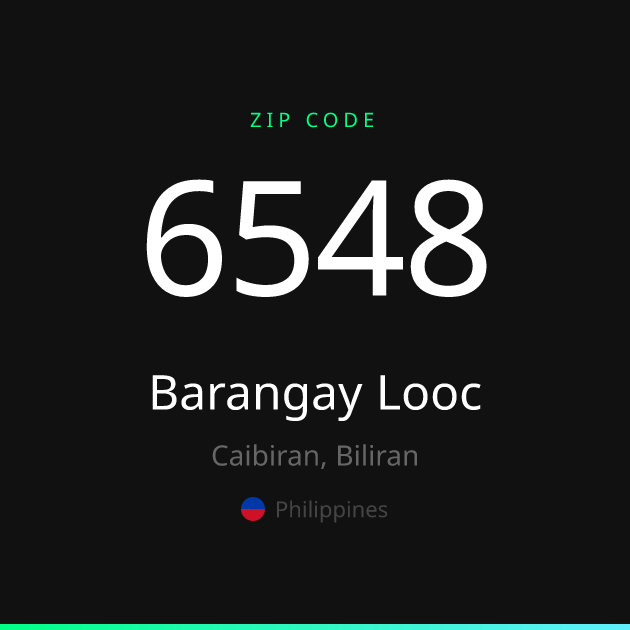 Shareable ZIP code 6548 card for Barangay Looc, dark theme