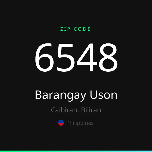 Shareable ZIP code 6548 card for Barangay Uson, dark theme