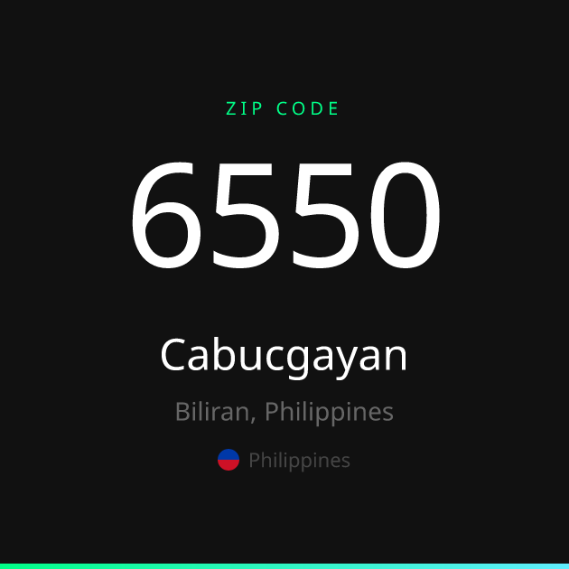 Shareable ZIP code 6550 card for Cabucgayan, dark theme