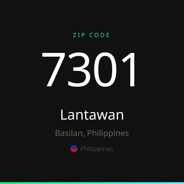 Shareable ZIP code 7301 card for Lantawan, dark theme