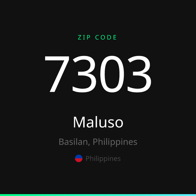 Shareable ZIP code 7303 card for Maluso, dark theme