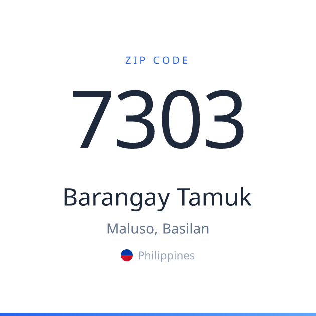 Shareable ZIP code 7303 card for Barangay Tamuk, light theme