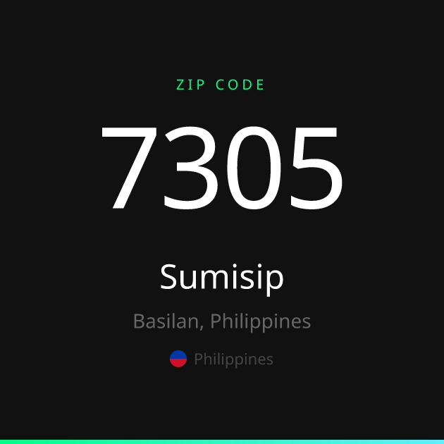 Shareable ZIP code 7305 card for Sumisip, dark theme