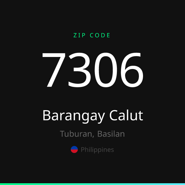 Shareable ZIP code 7306 card for Barangay Calut, dark theme