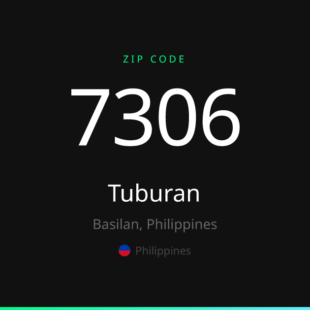 Shareable ZIP code 7306 card for Tuburan, dark theme