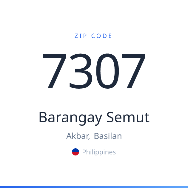 Shareable ZIP code 7307 card for Barangay Semut, light theme