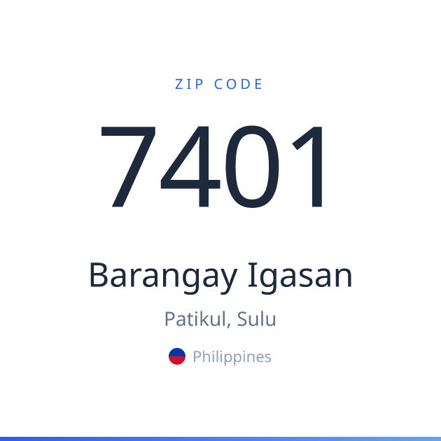 Shareable ZIP code 7401 card for Barangay Igasan, light theme