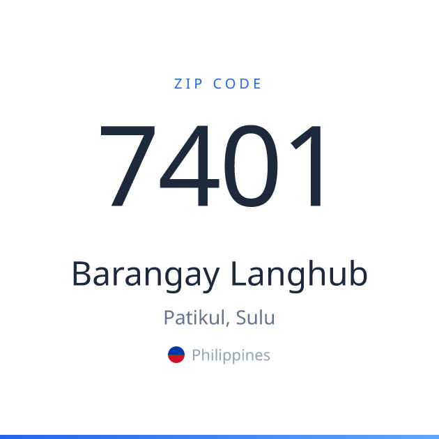 Shareable ZIP code 7401 card for Barangay Langhub, light theme