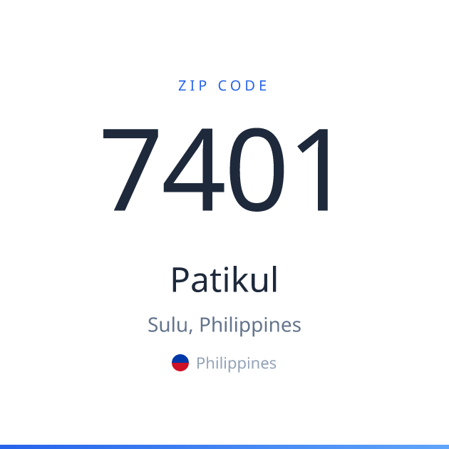 Shareable ZIP code 7401 card for Patikul, light theme